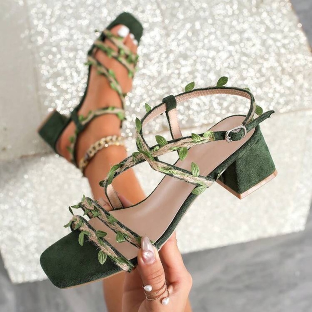 Elegant Green Strappy Block Heels